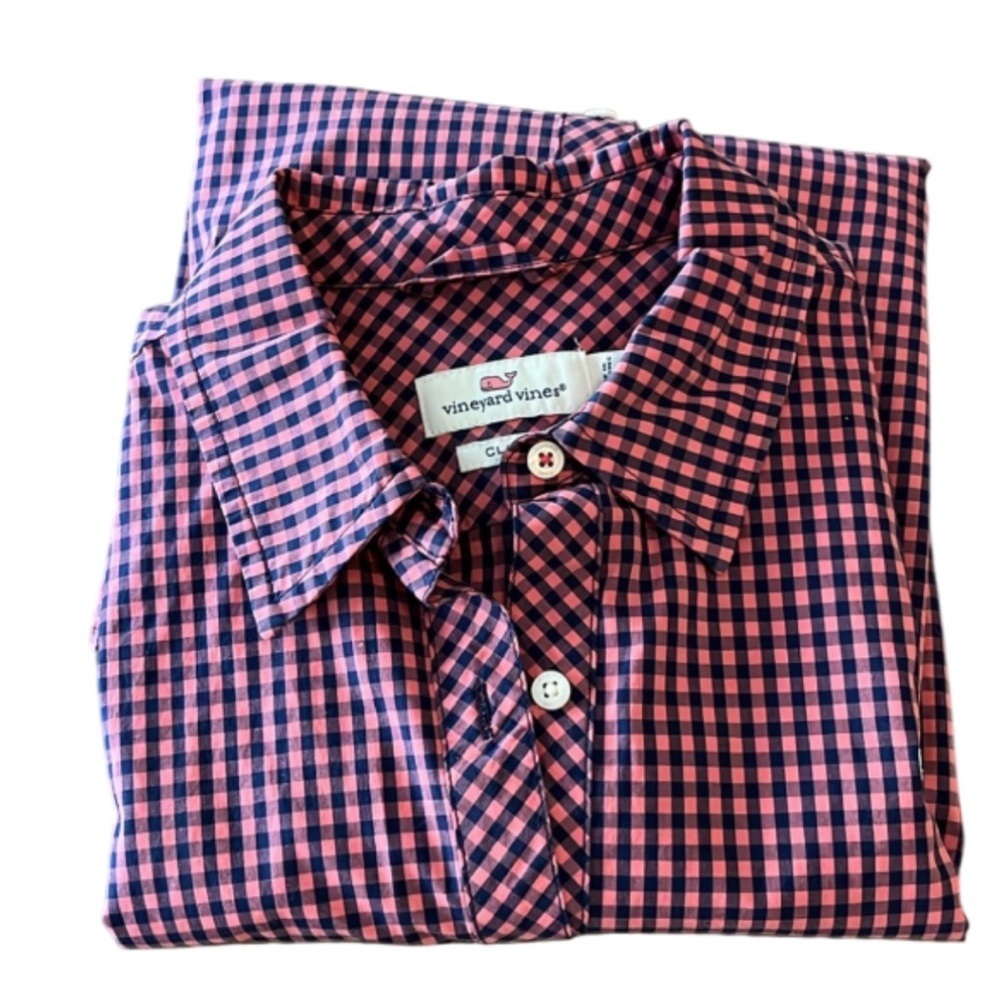 Vineyard Vines Alicetown Pink/Navy Gingham Classic Fit Shirt - 00